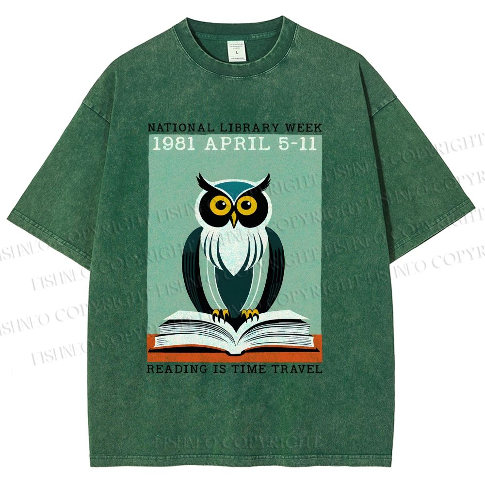 Unisex National Library Week Owl Printed Washed Tee
