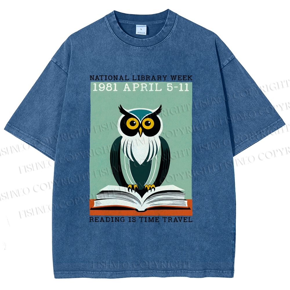 Unisex National Library Week Owl Printed Washed Tee