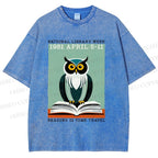Unisex National Library Week Owl Printed Washed Tee