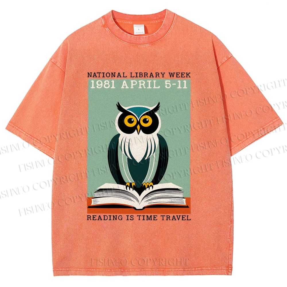 Unisex National Library Week Owl Printed Washed Tee