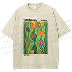 Unisex Yayoi Kusama Abstract Flower Printed Washed Tee