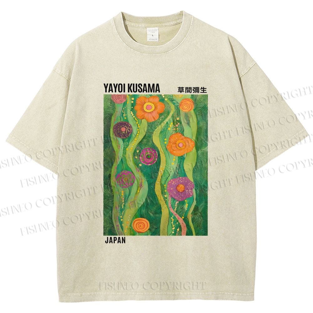 Unisex Yayoi Kusama Abstract Flower Printed Washed Tee