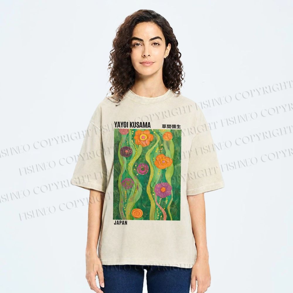 Unisex Yayoi Kusama Abstract Flower Printed Washed Tee