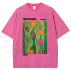 Unisex Yayoi Kusama Abstract Flower Printed Washed Tee