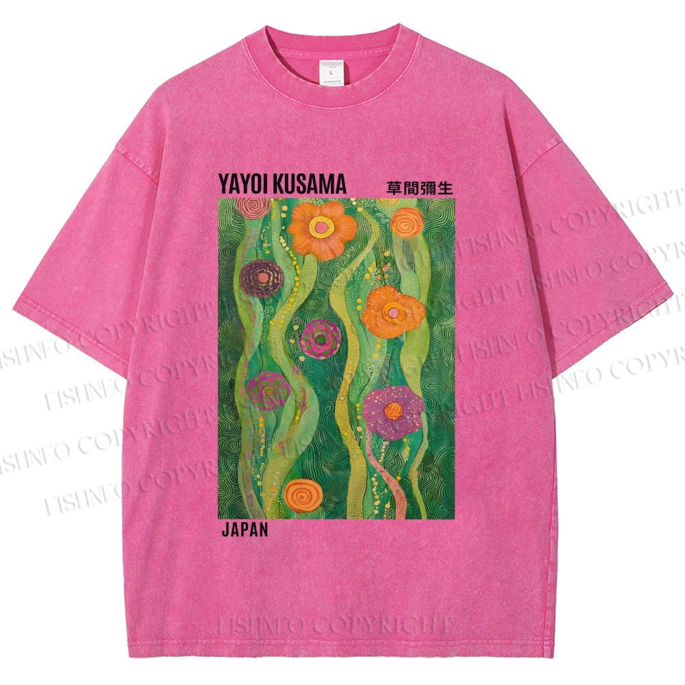 Unisex Yayoi Kusama Abstract Flower Printed Washed Tee