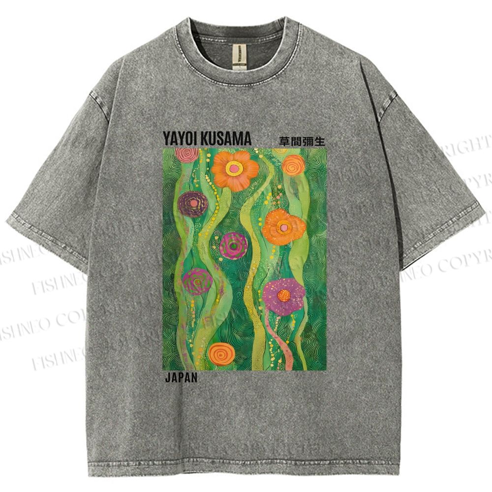 Unisex Yayoi Kusama Abstract Flower Printed Washed Tee
