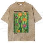 Unisex Yayoi Kusama Abstract Flower Printed Washed Tee