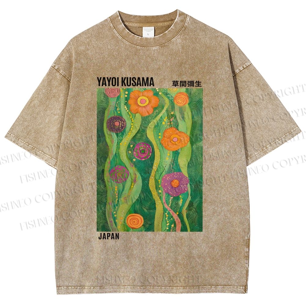 Unisex Yayoi Kusama Abstract Flower Printed Washed Tee