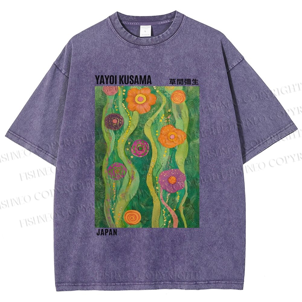 Unisex Yayoi Kusama Abstract Flower Printed Washed Tee