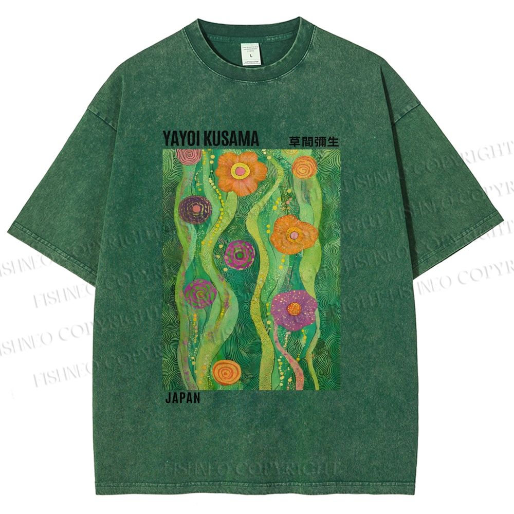 Unisex Yayoi Kusama Abstract Flower Printed Washed Tee