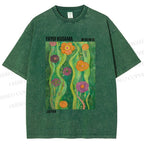 Unisex Yayoi Kusama Abstract Flower Printed Washed Tee