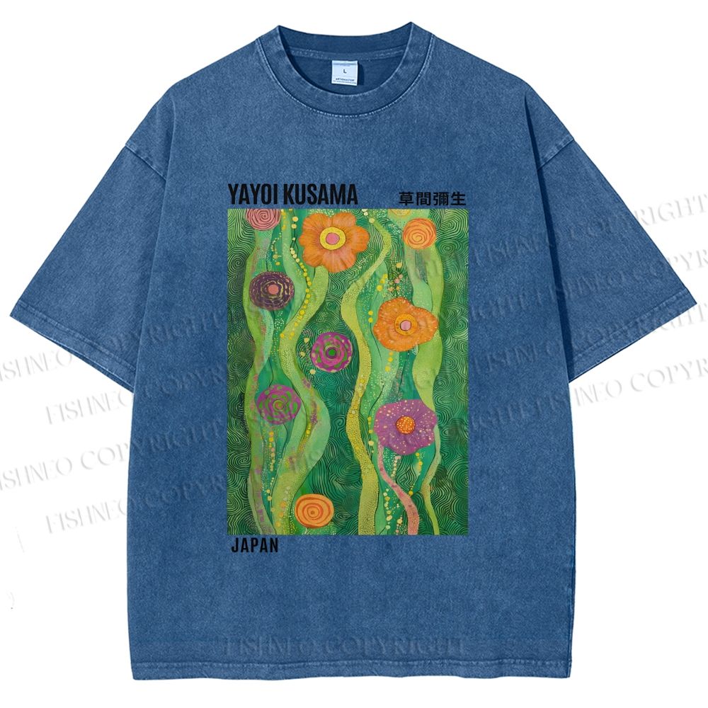 Unisex Yayoi Kusama Abstract Flower Printed Washed Tee