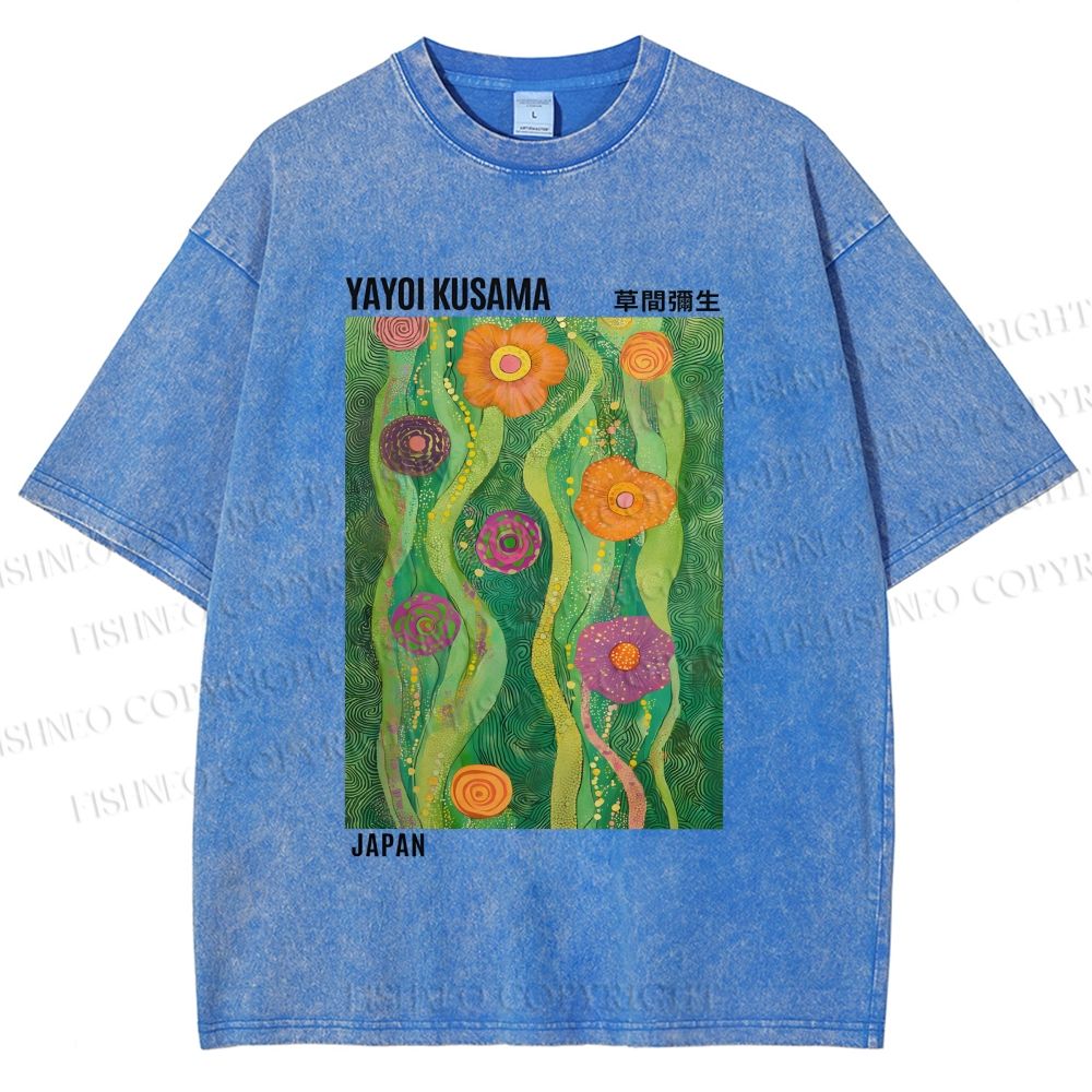 Unisex Yayoi Kusama Abstract Flower Printed Washed Tee