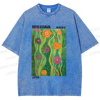 Unisex Yayoi Kusama Abstract Flower Printed Washed Tee