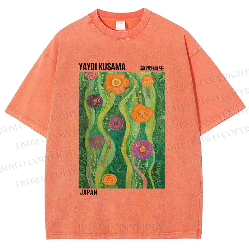 Unisex Yayoi Kusama Abstract Flower Printed Washed Tee