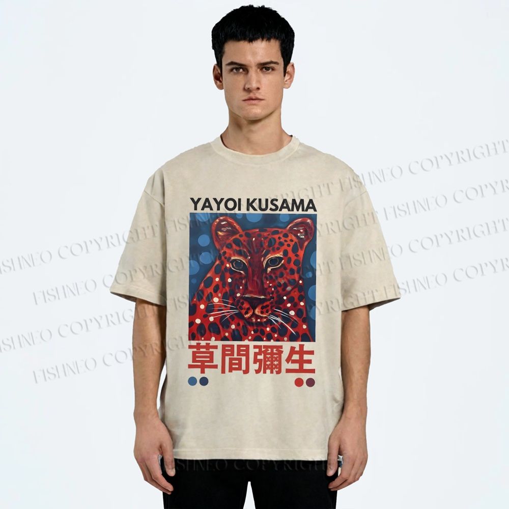 Unisex Yayoi Kusama Tiger Printed Washed Tee