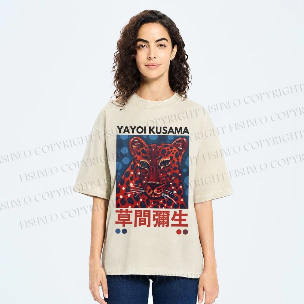 Unisex Yayoi Kusama Tiger Printed Washed Tee