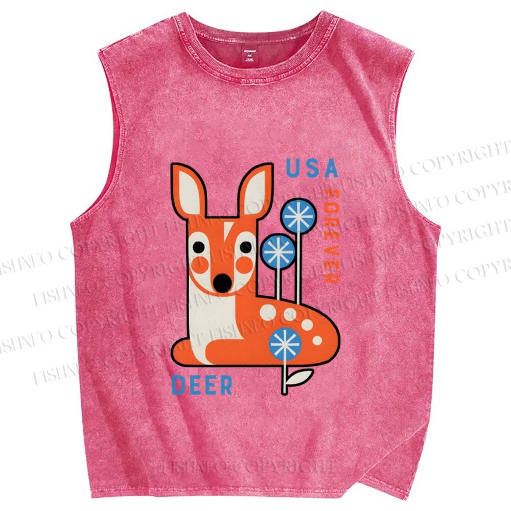 Unisex Cute Deer Printed Washed Tank Top