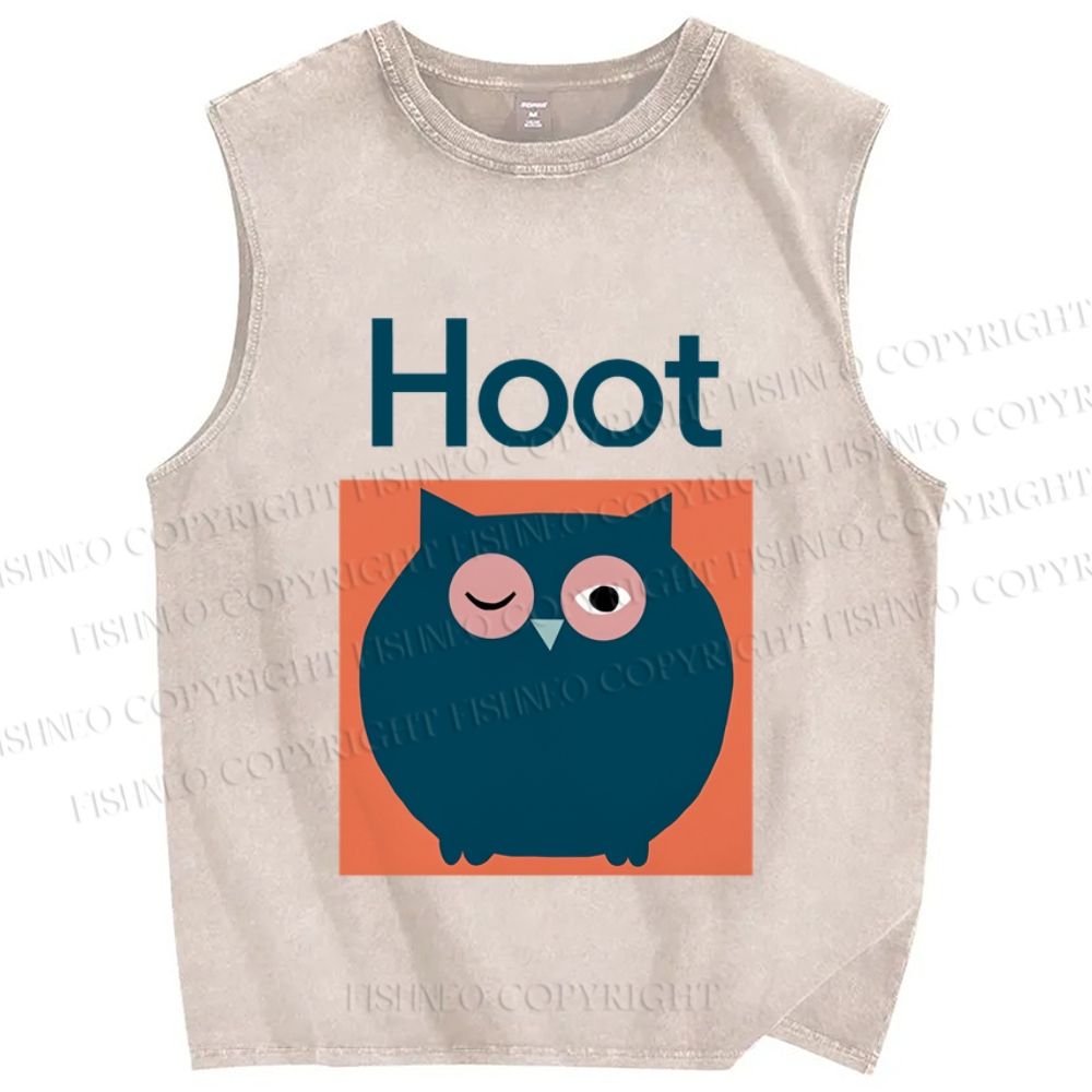 Unisex Funny Owl is a Hoot Printed Washed Tank Top