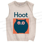 Unisex Funny Owl is a Hoot Printed Washed Tank Top