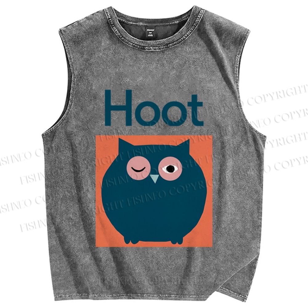 Unisex Funny Owl is a Hoot Printed Washed Tank Top