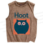 Unisex Funny Owl is a Hoot Printed Washed Tank Top