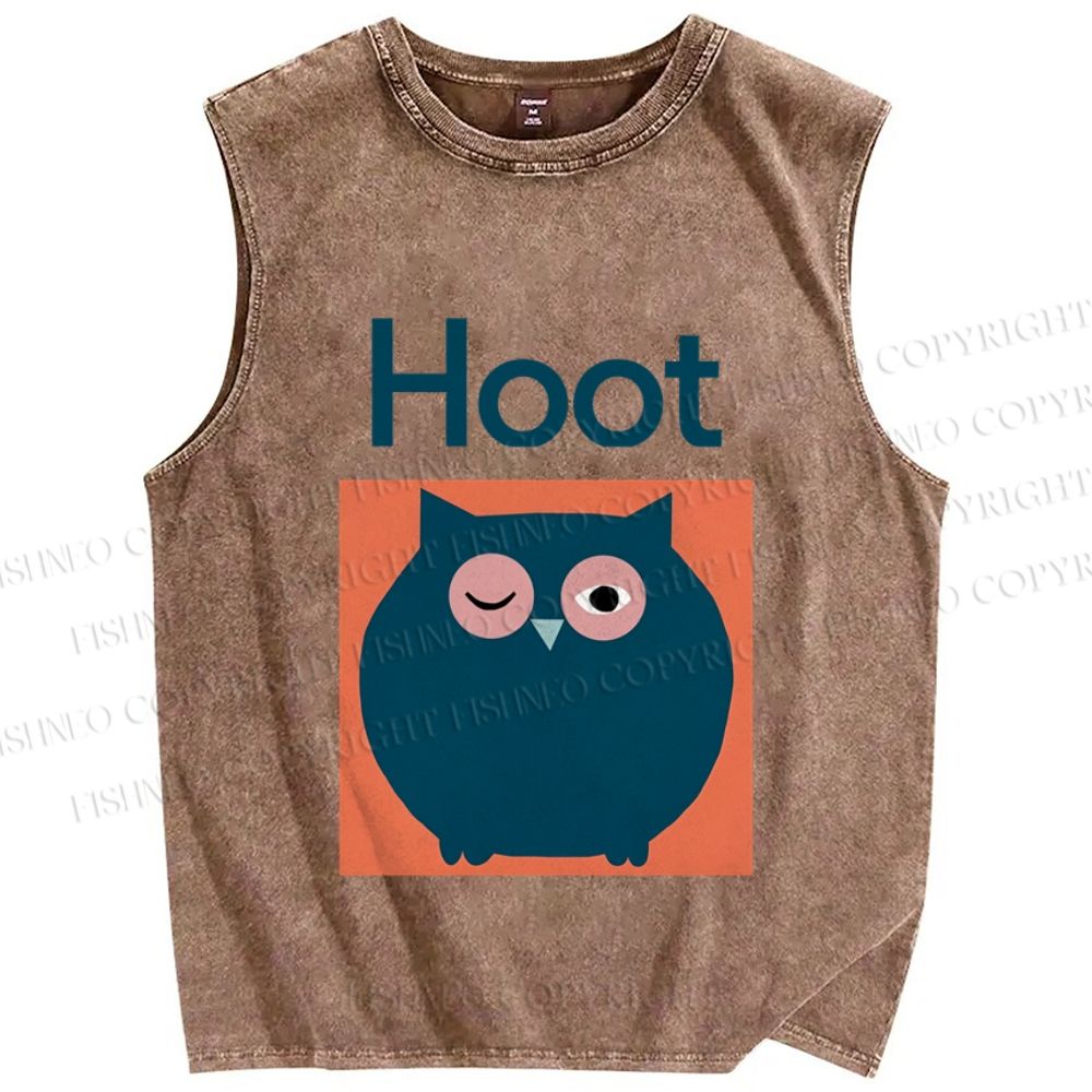 Unisex Funny Owl is a Hoot Printed Washed Tank Top
