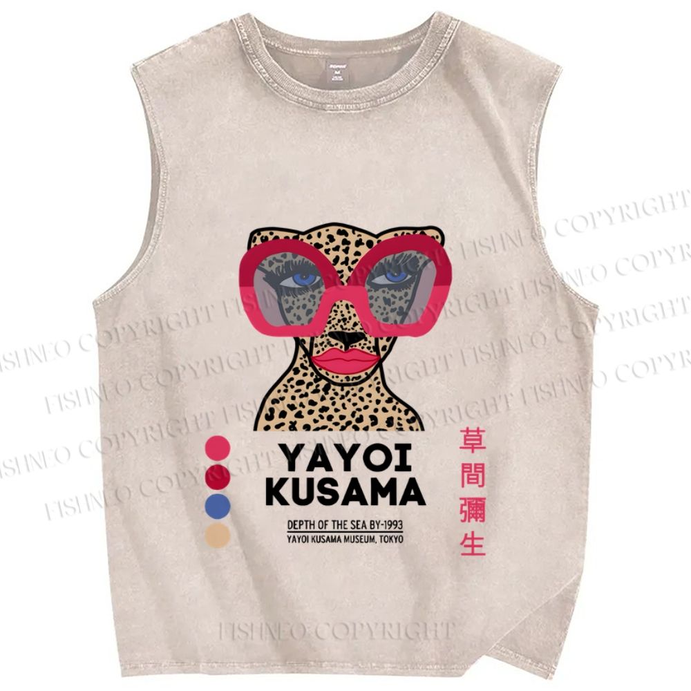 Unisex Yayoi Kusama Mean Girl Printed Washed Tank Top