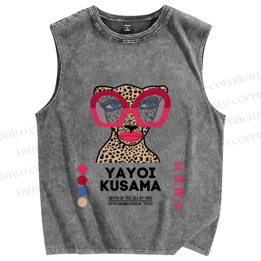 Unisex Yayoi Kusama Mean Girl Printed Washed Tank Top