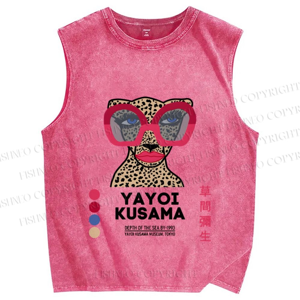 Unisex Yayoi Kusama Mean Girl Printed Washed Tank Top