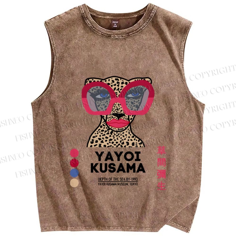 Unisex Yayoi Kusama Mean Girl Printed Washed Tank Top