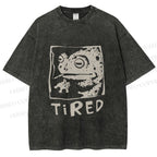 Unisex Tired Frog Smoking Printed Washed Tee