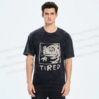 Unisex Tired Frog Smoking Printed Washed Tee