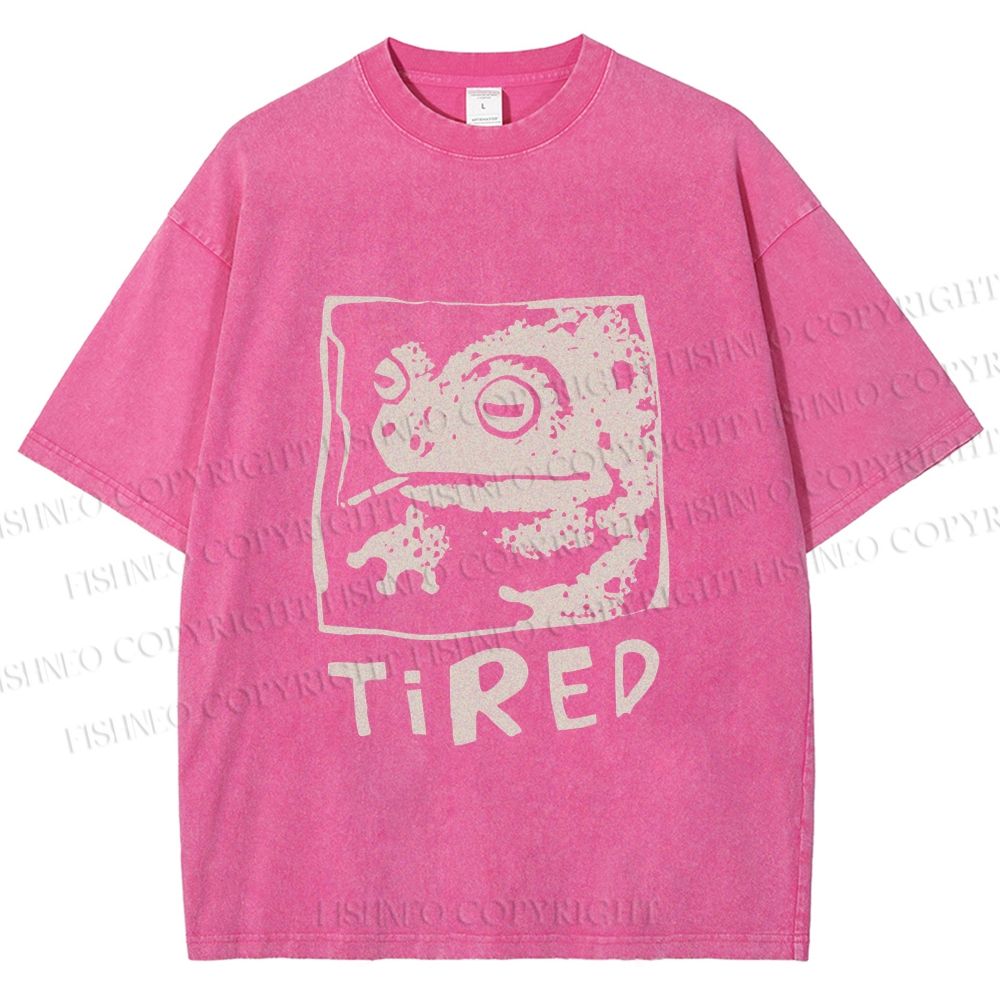 Unisex Tired Frog Smoking Printed Washed Tee