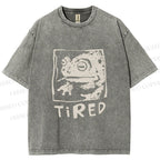 Unisex Tired Frog Smoking Printed Washed Tee