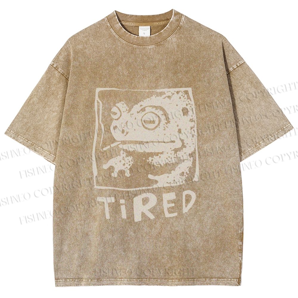 Unisex Tired Frog Smoking Printed Washed Tee