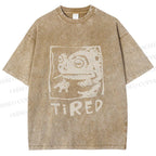 Unisex Tired Frog Smoking Printed Washed Tee