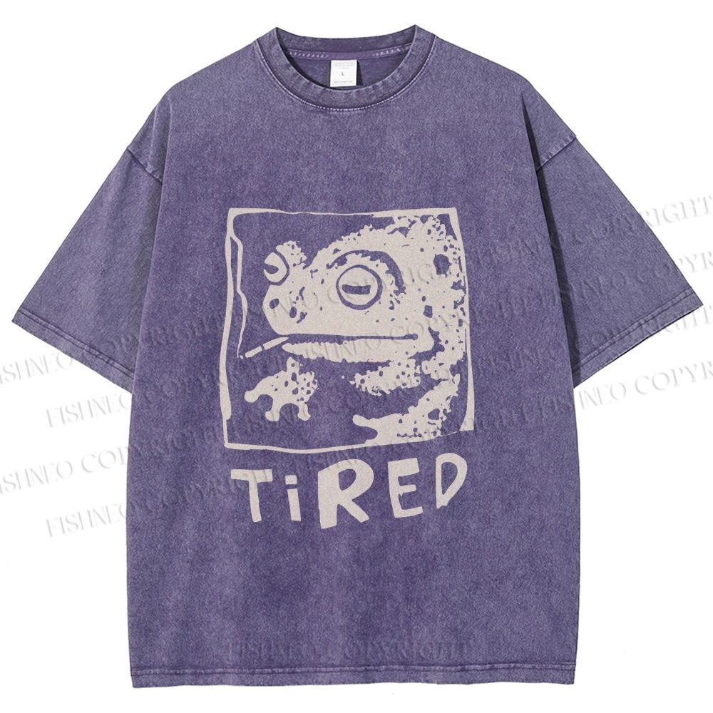 Unisex Tired Frog Smoking Printed Washed Tee