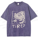 Unisex Tired Frog Smoking Printed Washed Tee