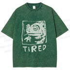 Unisex Tired Frog Smoking Printed Washed Tee