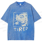 Unisex Tired Frog Smoking Printed Washed Tee