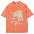 Unisex Tired Frog Smoking Printed Washed Tee