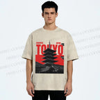 Unisex Japanese Tokyo Printed Washed Tee