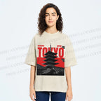 Unisex Japanese Tokyo Printed Washed Tee