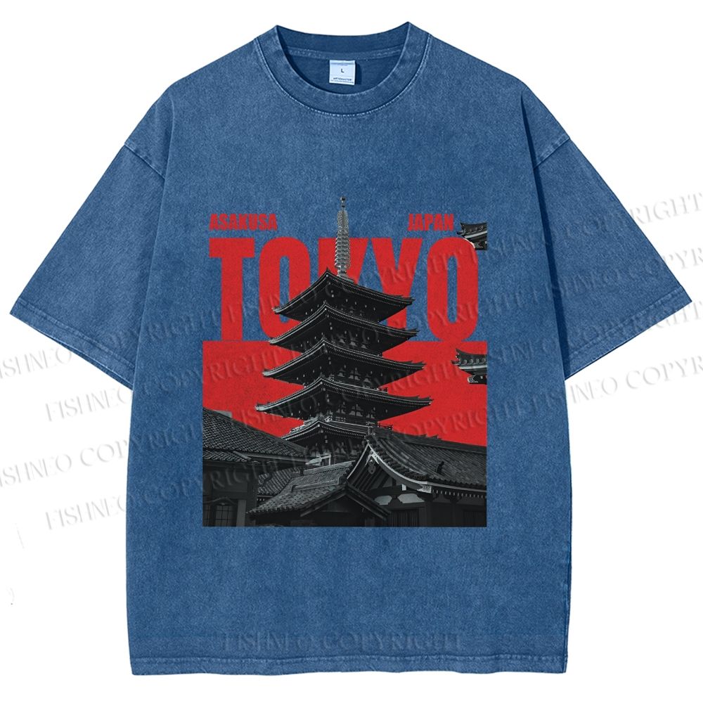 Unisex Japanese Tokyo Printed Washed Tee
