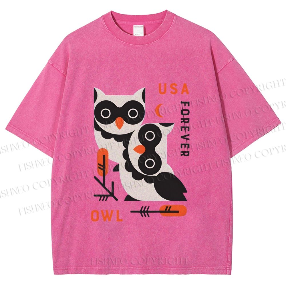Unisex Silly Owls Printed Washed Tee