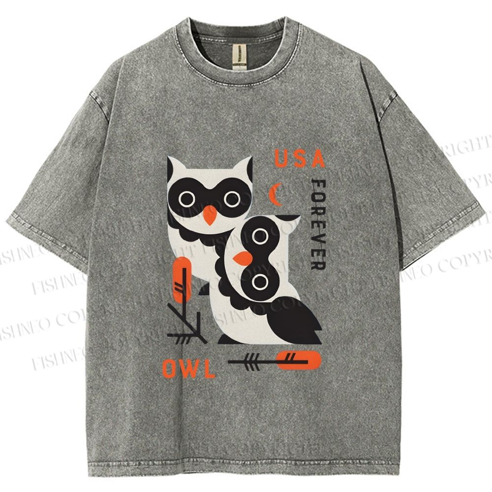 Unisex Silly Owls Printed Washed Tee