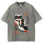 Unisex Silly Owls Printed Washed Tee