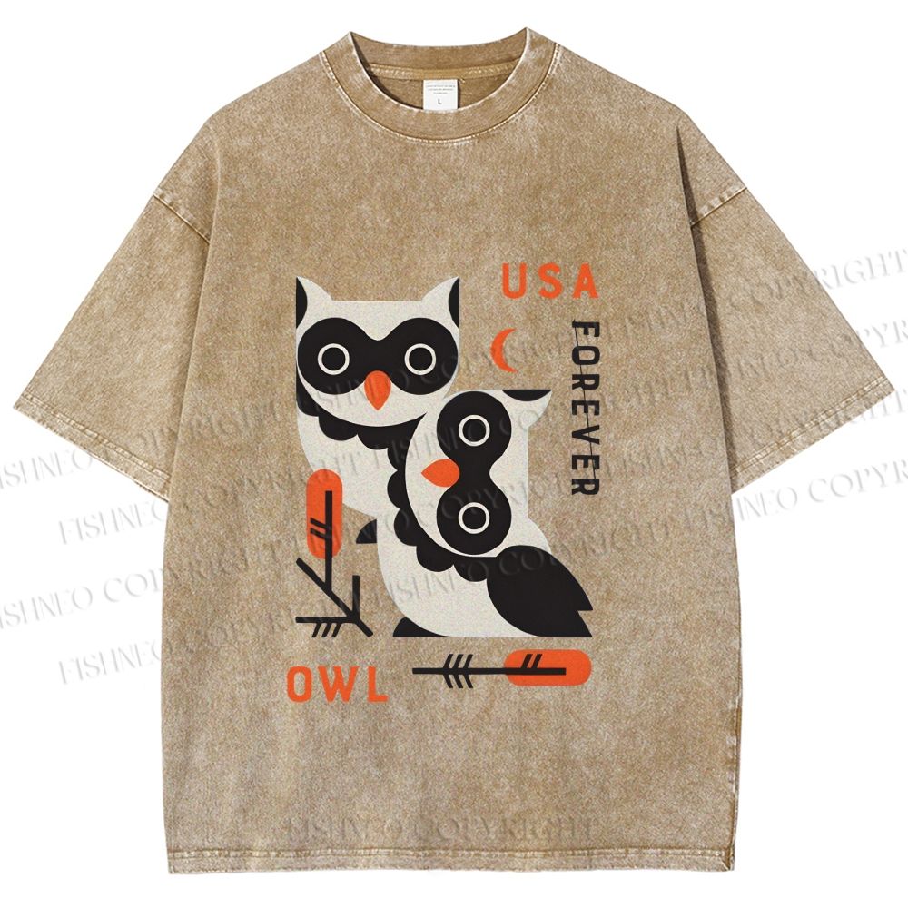 Unisex Silly Owls Printed Washed Tee