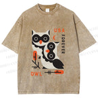 Unisex Silly Owls Printed Washed Tee